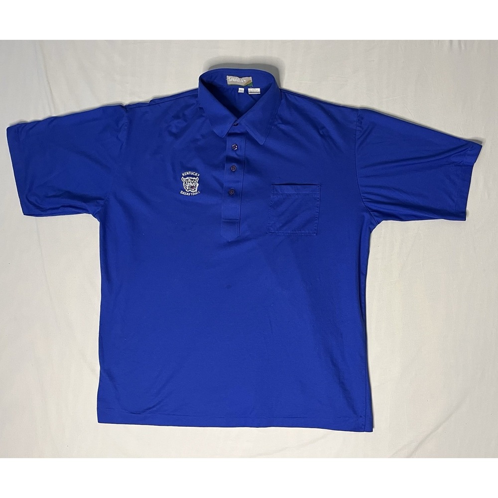 Vintage Sahara Kentucky Wildcats Polo Shirt Men's XL Blue USA Made Basketball